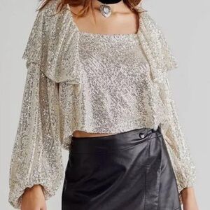 Free People Silver Sequin Top